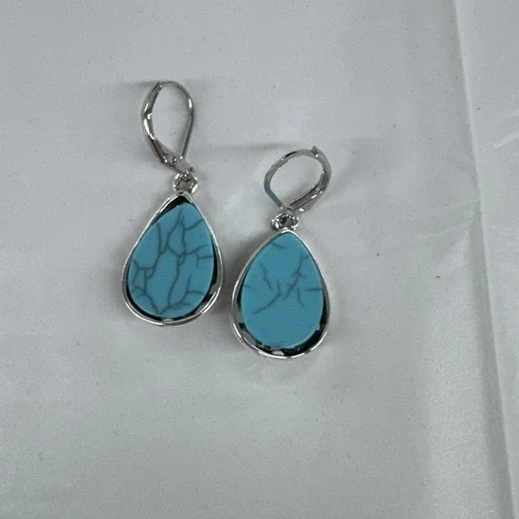 Daisy Flower‎ Earrings Dangle Silvertone  Turquoise Costume Boho Fairy Whimsy - Picture 3 of 3